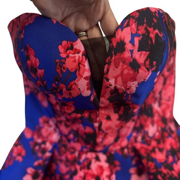 New B. Darlin Strapless Sweetheart Red Blue Floral Print Mini Dress Juniors 5/6 - Picture 4 of 10